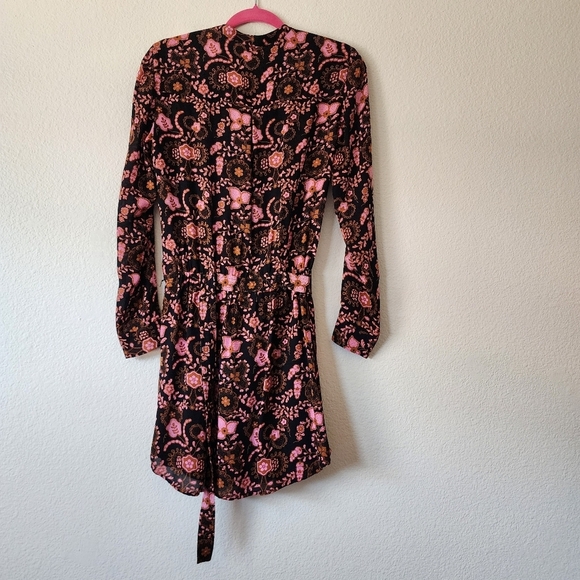 A.L.C. Sacha Long Sleeve Floral Silk Mini Dress 4 - Picture 3 of 6